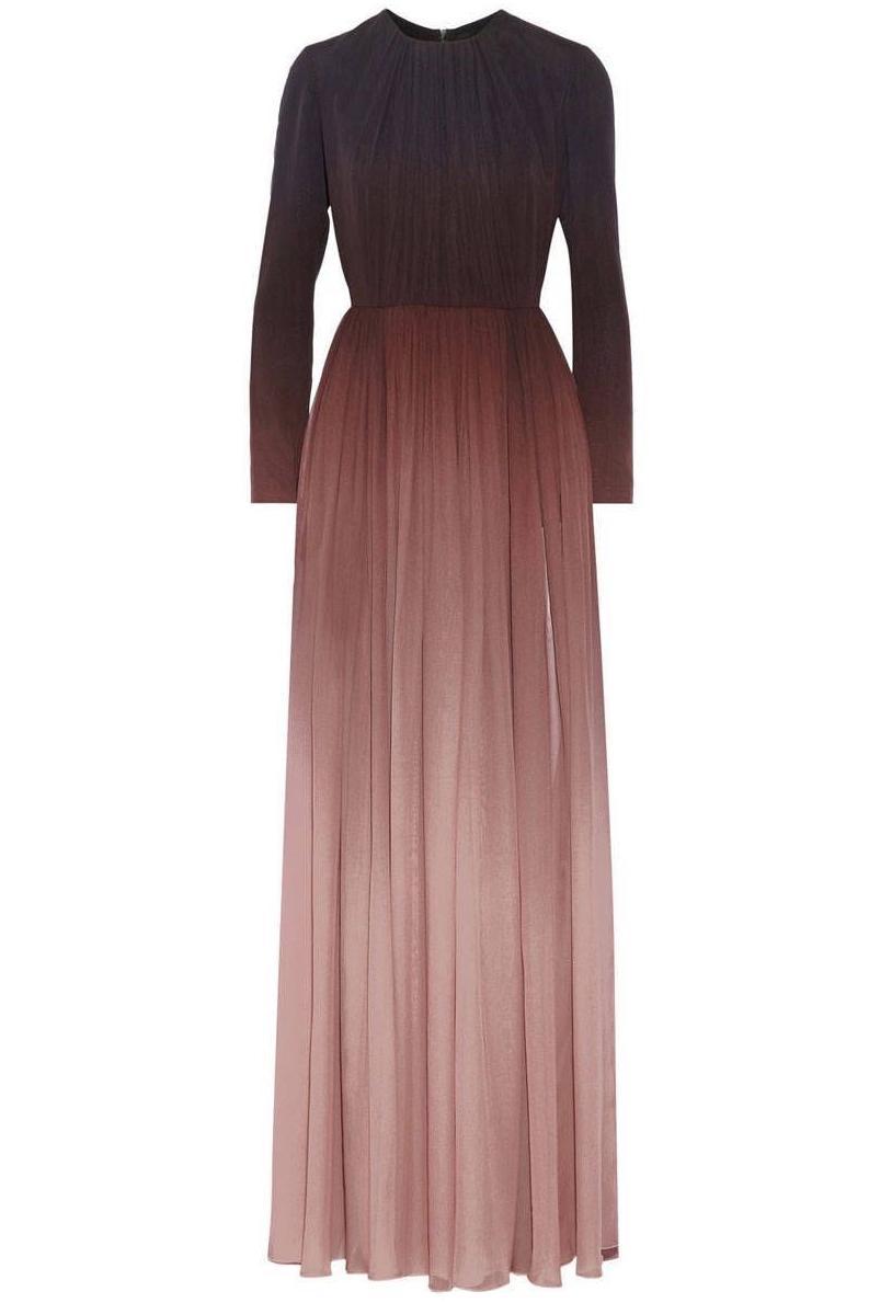 Gradient Color Runched Maxi Dress With Belt