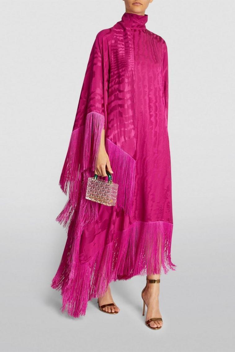 Satin Tassel High Neck Midi Dress