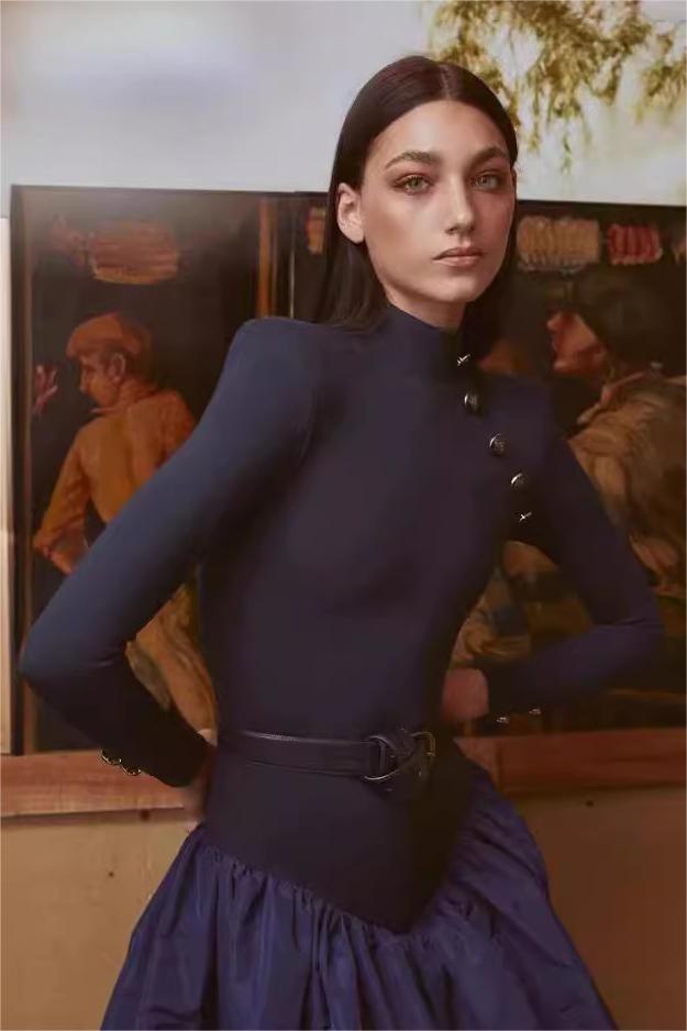 Solid High Neck Button Midi Dress