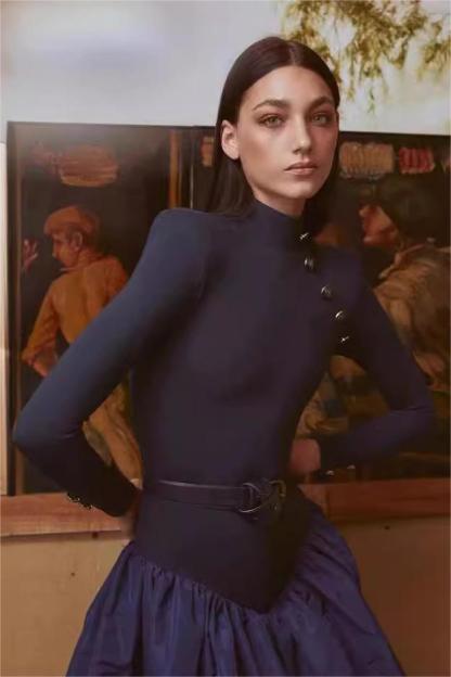 Solid High Neck Button Midi Dress