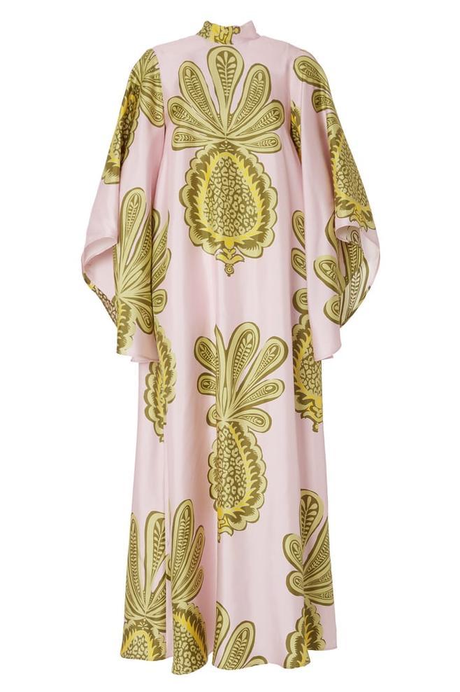 Botanical Print Satin Lace Up Maxi Dress