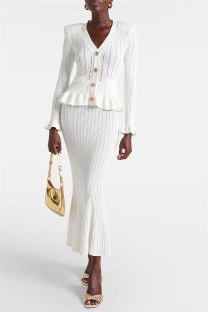 Solid Metal Bottom Top ＆ High Waist Knit Midi Dress Set