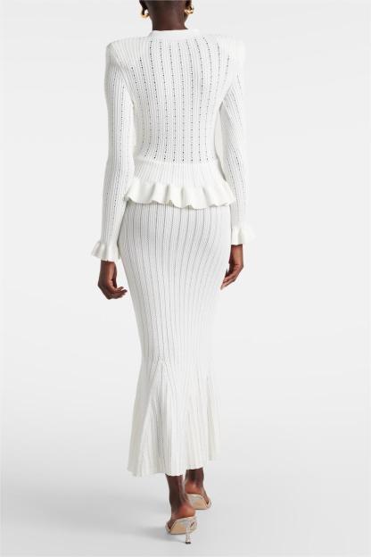 Solid Metal Bottom Top ＆ High Waist Knit Midi Dress Set