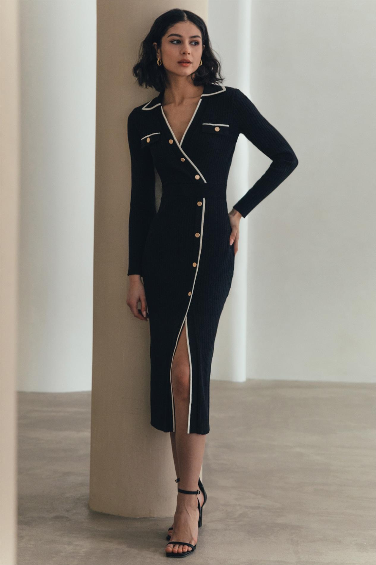 Contrast Color Metal Bottom Midi Dress