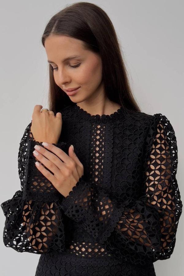 Lace Lantern Sleeve Mini Dress