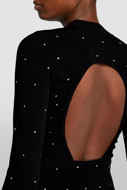 Jersey Rhinestone Backless Midi Dress