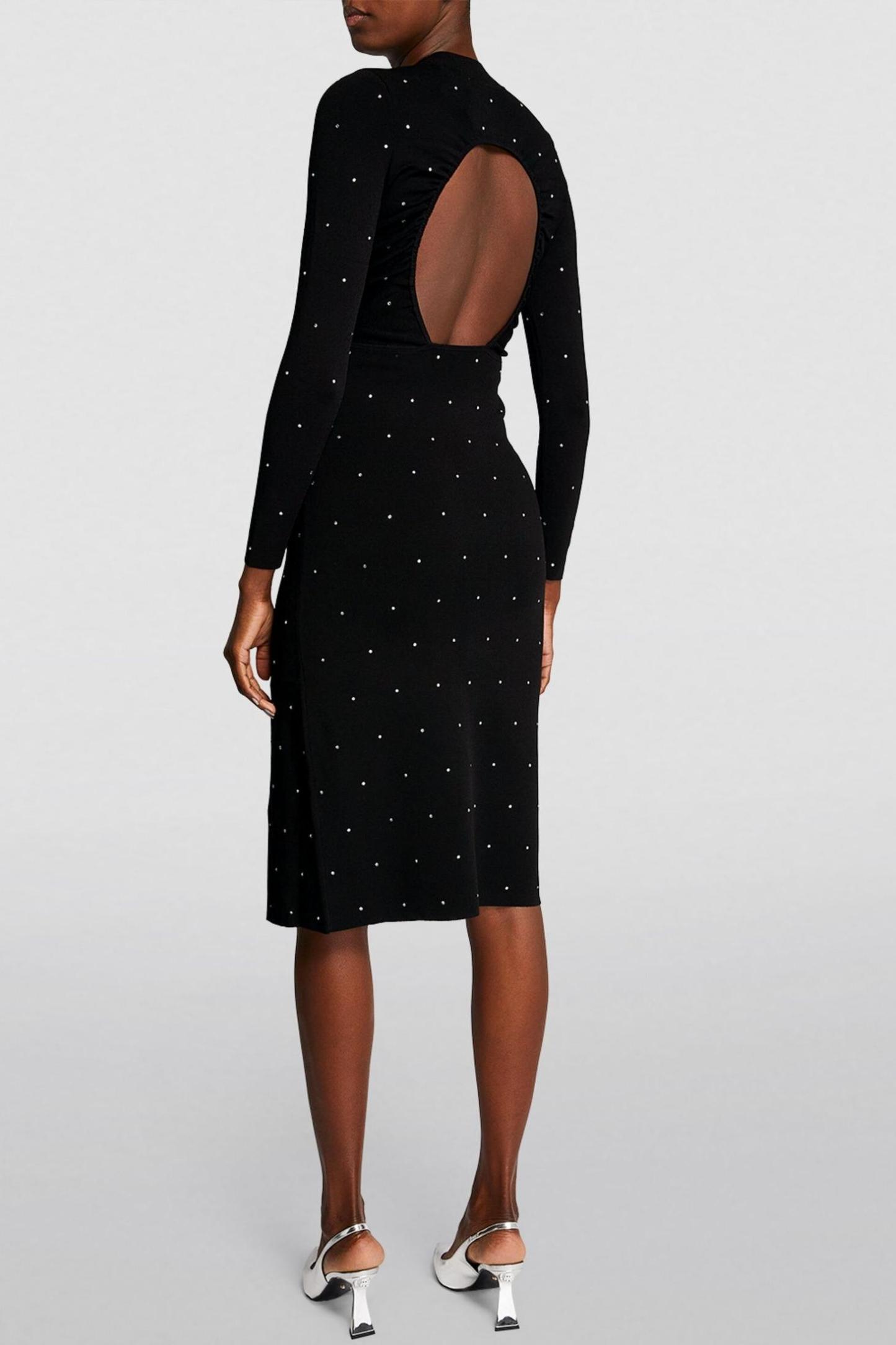 Jersey Rhinestone Backless Midi Dress