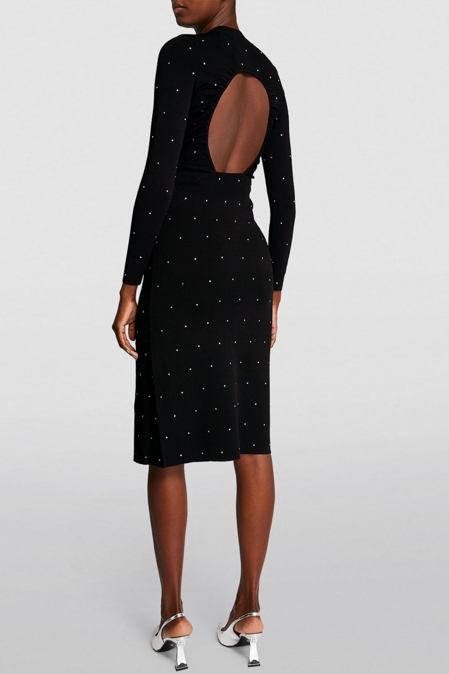 Jersey Rhinestone Backless Midi Dress
