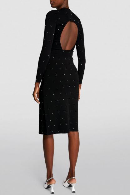 Jersey Rhinestone Backless Midi Dress