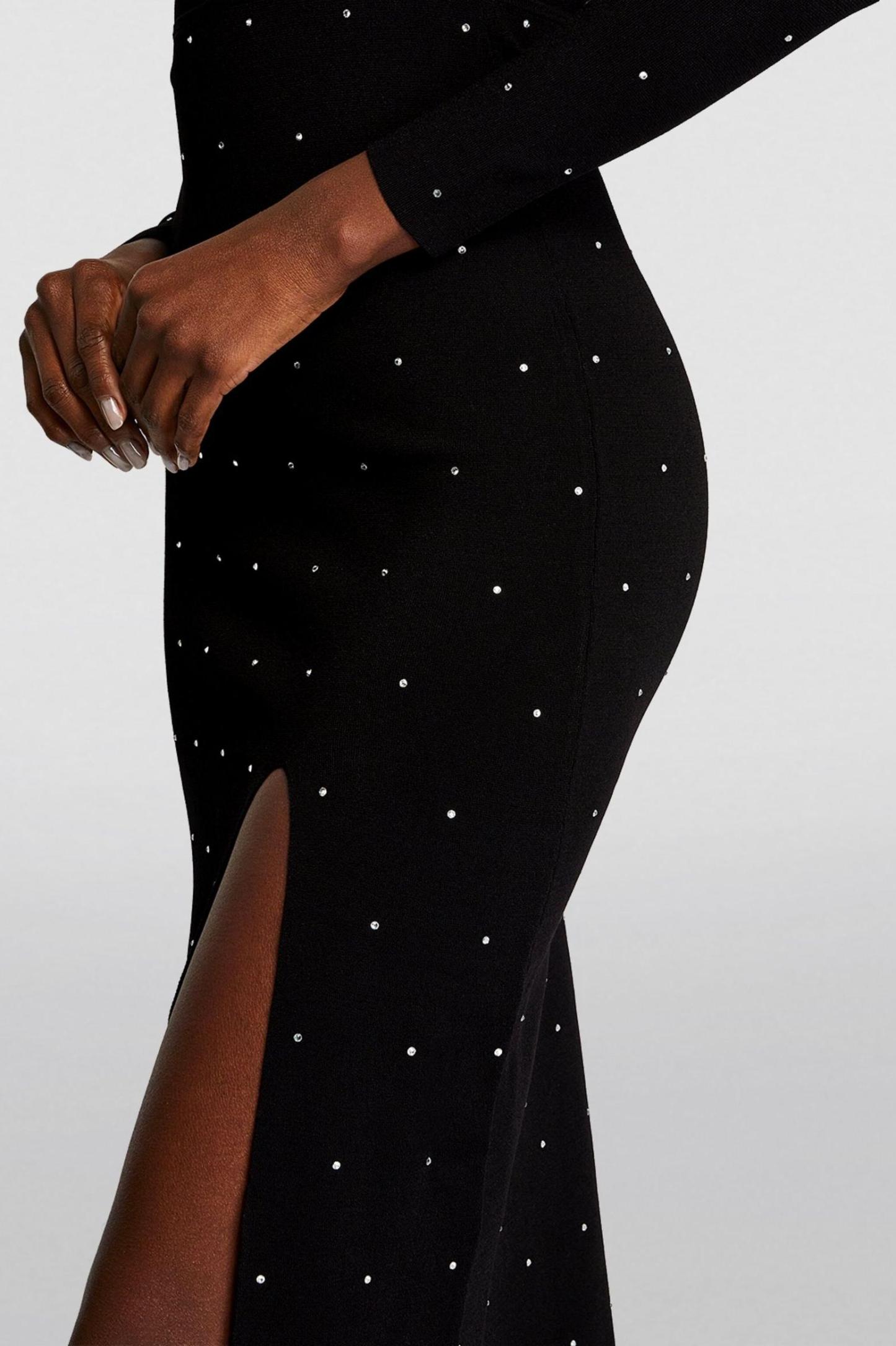 Jersey Rhinestone Backless Midi Dress