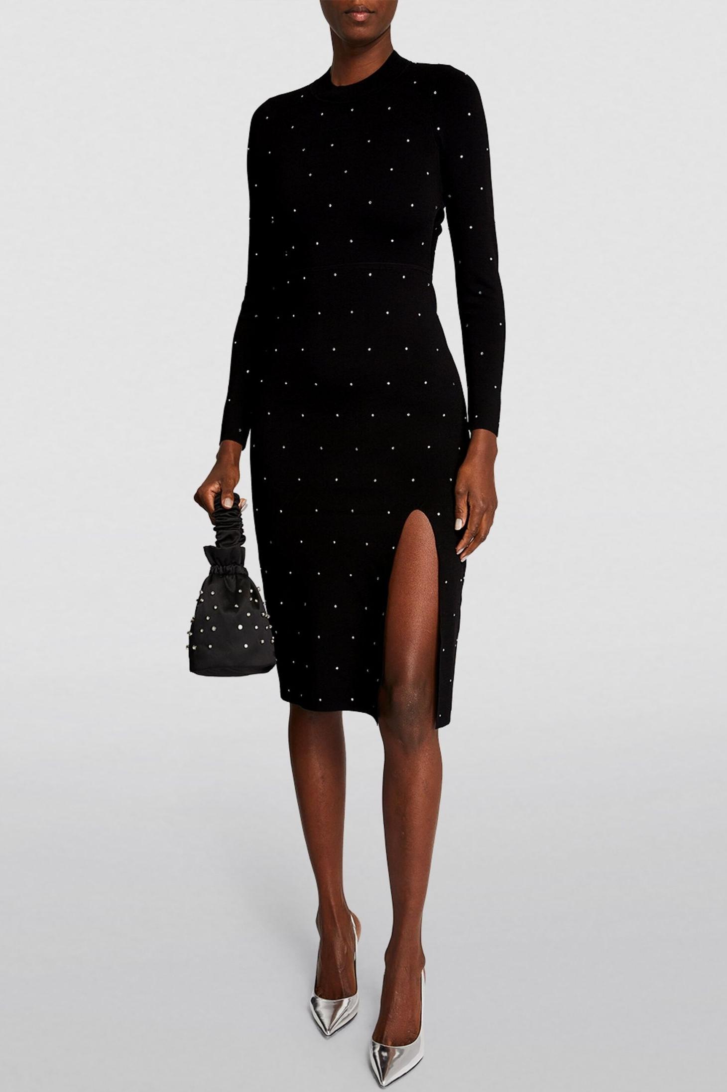 Jersey Rhinestone Backless Midi Dress