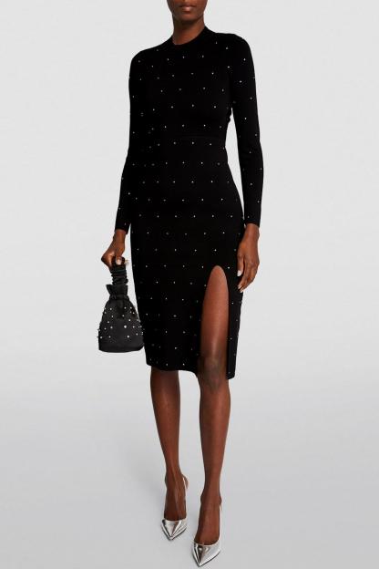 Jersey Rhinestone Backless Midi Dress