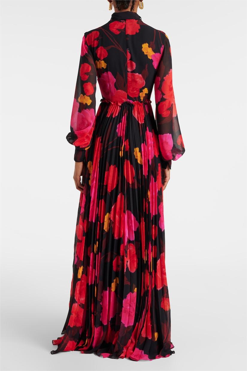 Abstract Print  Long Sleeve Lace-Up Midi Dress