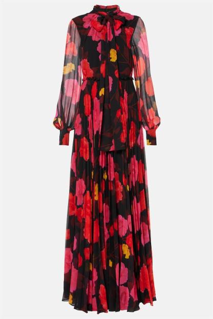Abstract Print  Long Sleeve Lace-Up Midi Dress