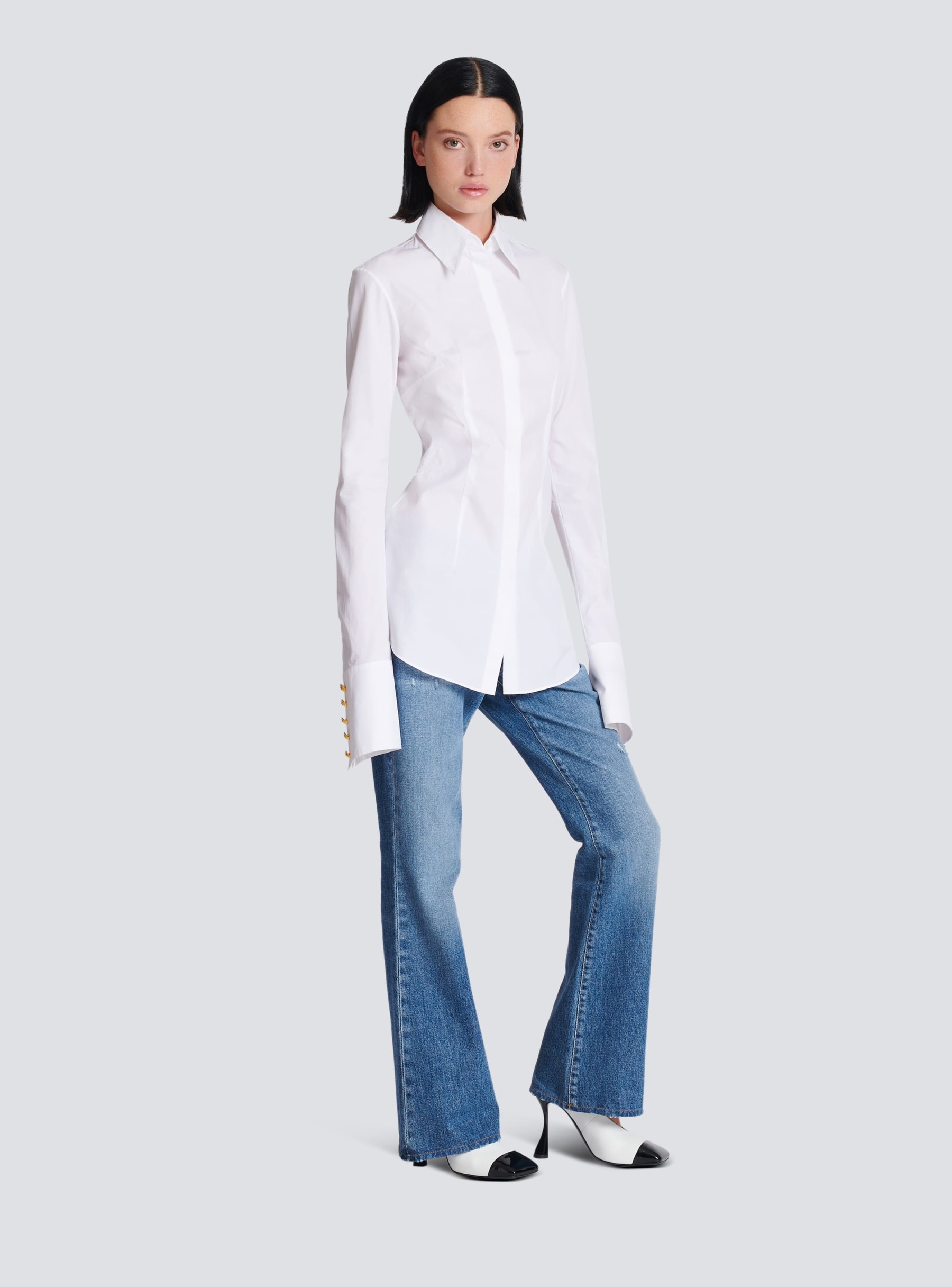 Solid Metal Button Long Sleeve Shirt