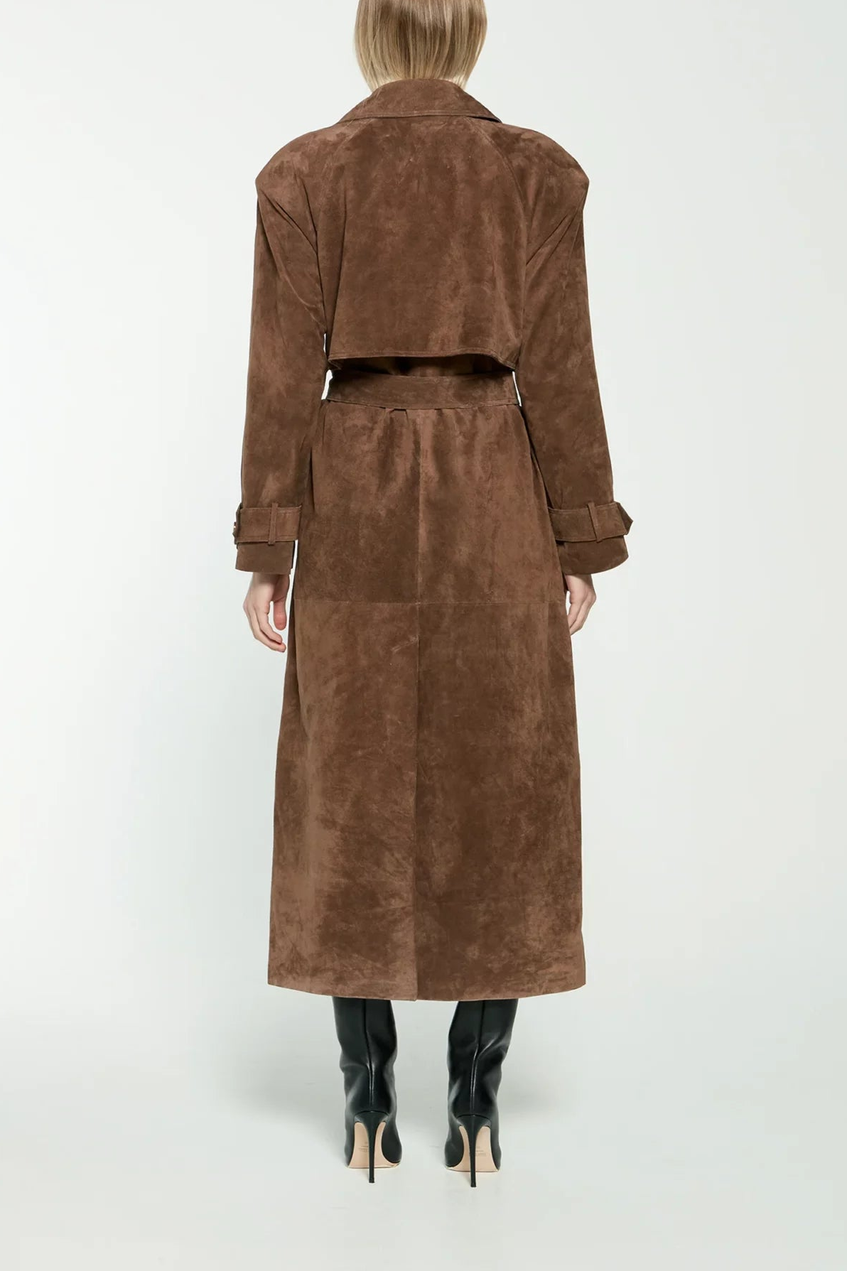 Suede Fabric Metal Button Long Sleeve Coat