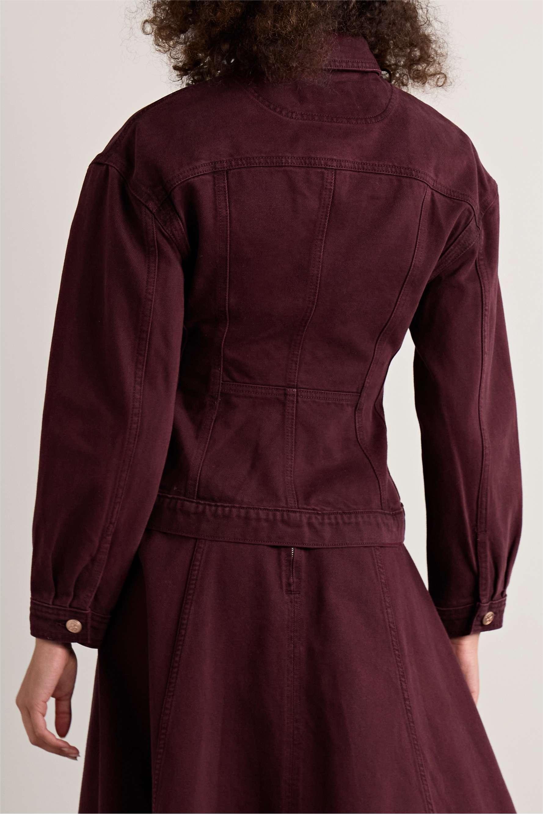 Denim Lace-Up Coat & Hight Waist Midi Skirt Set