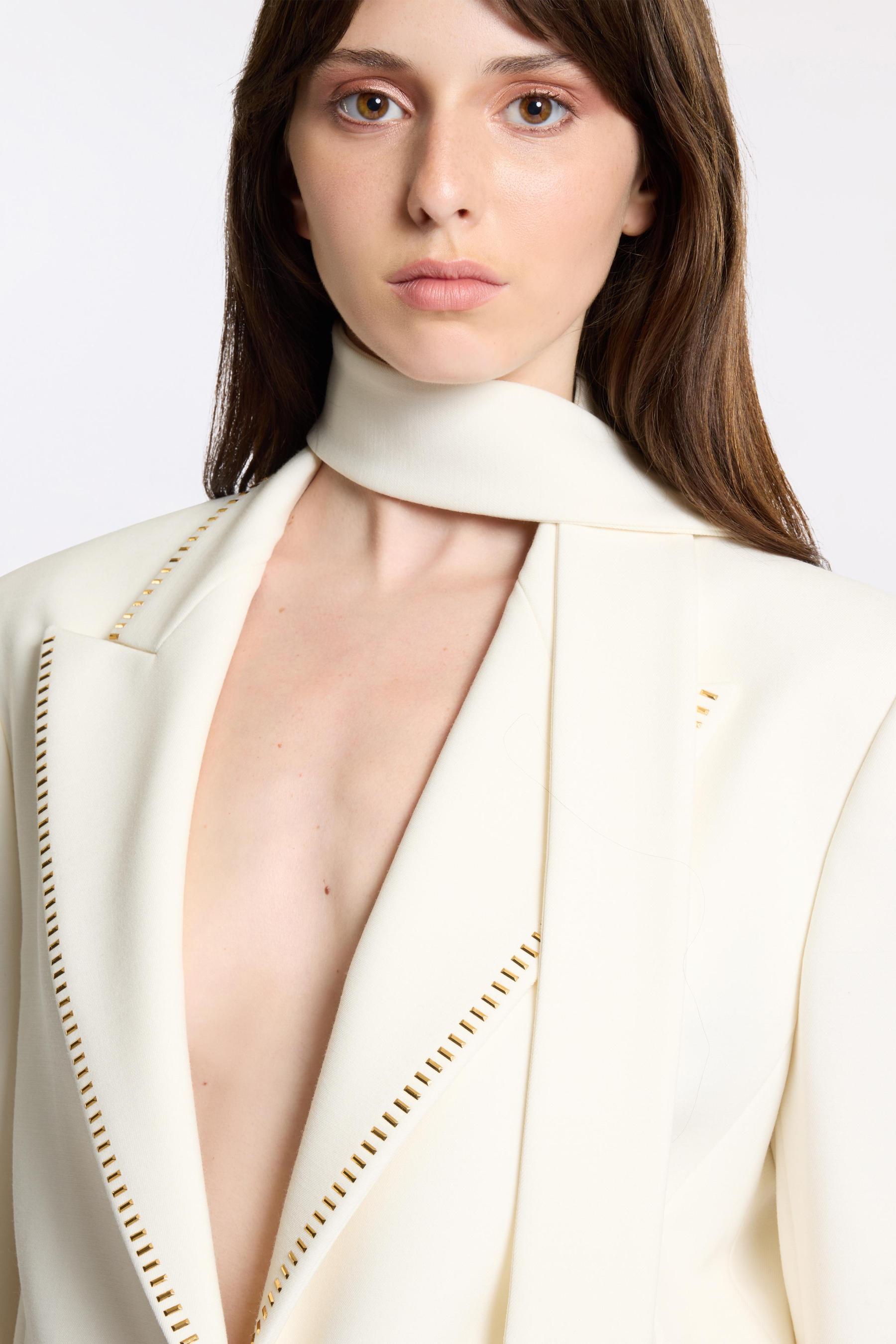 Solid Rhinestone Pocket Blazer & High Waisted Pants