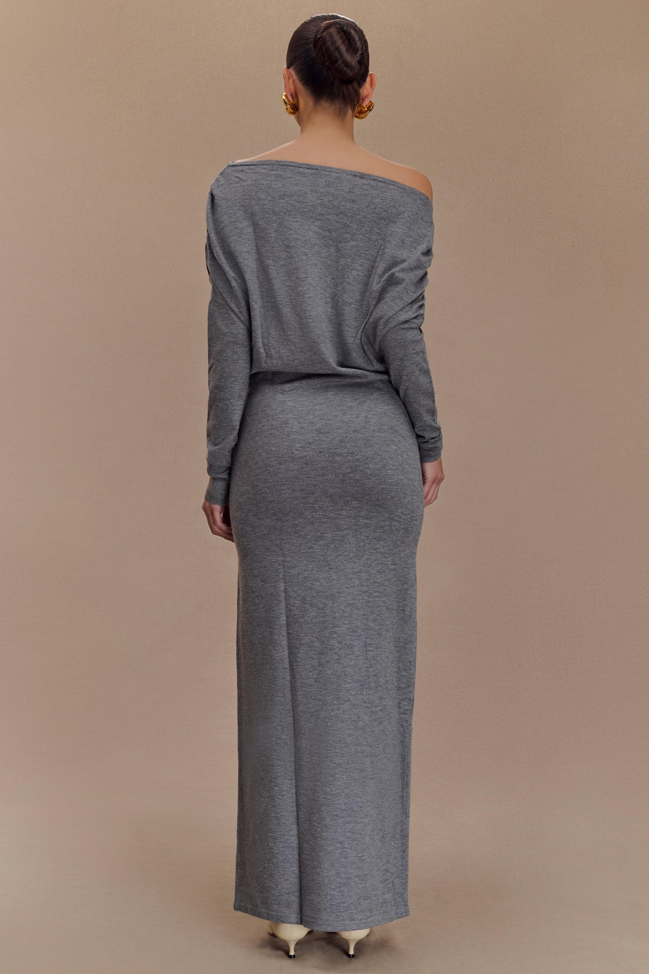 Solid Long Sleeve One Shoulder Midi Dress
