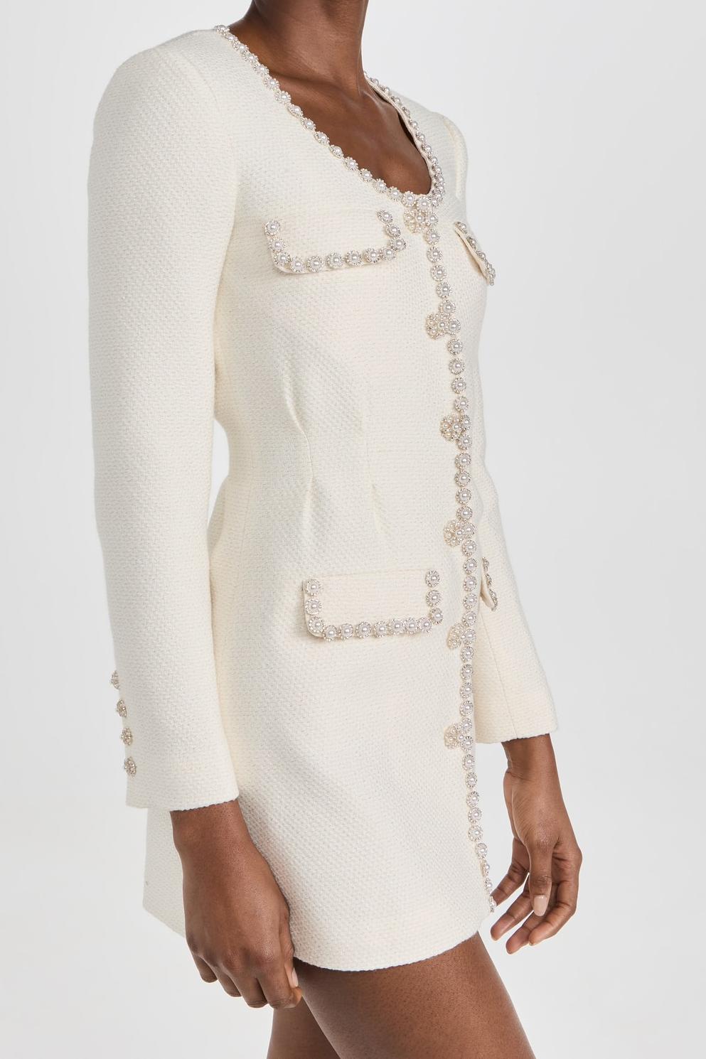 Tweed  Faux Pearl Single Breasted Mini Dress