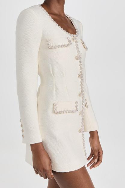 Tweed  Faux Pearl Single Breasted Mini Dress