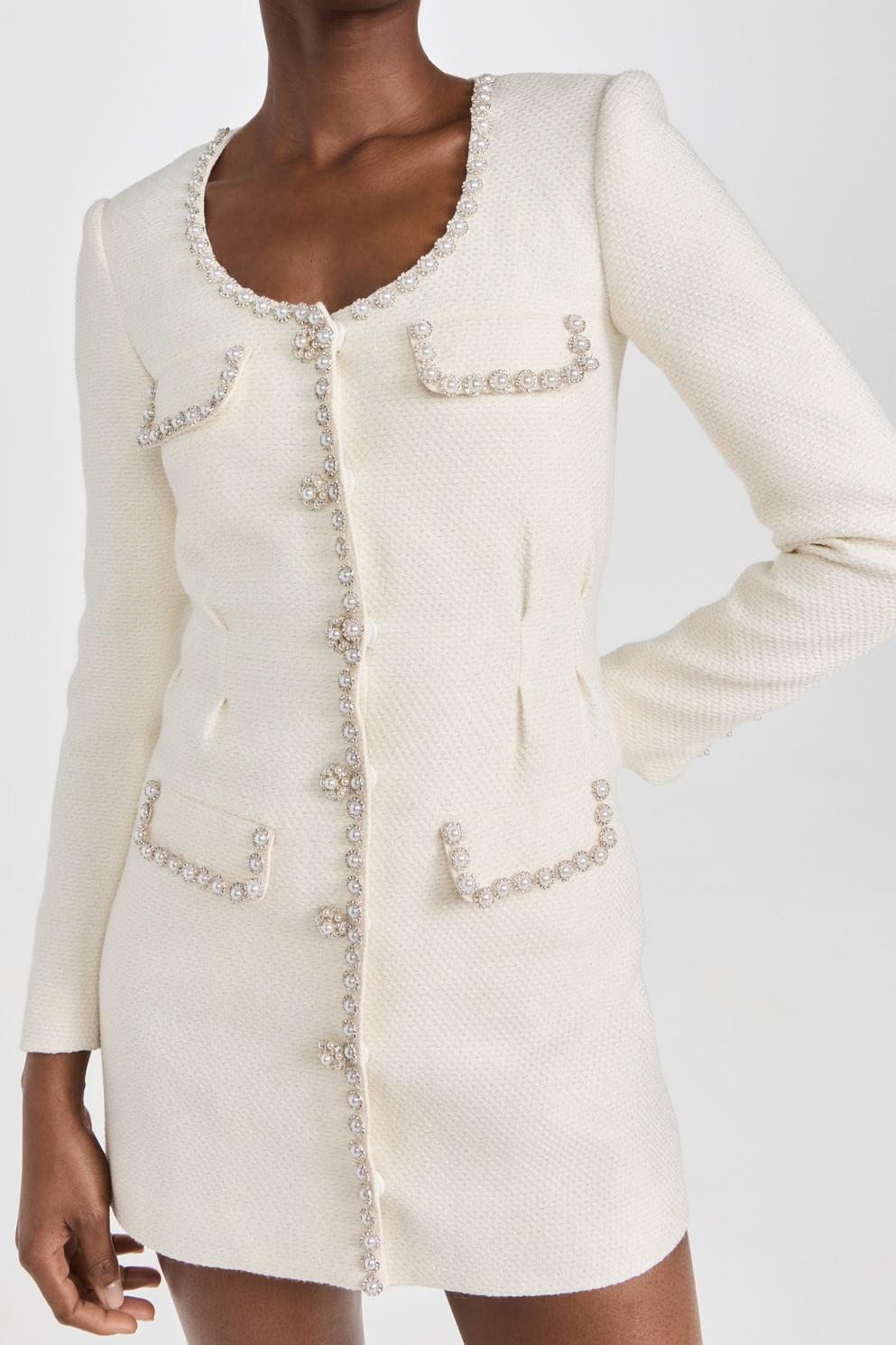 Tweed  Faux Pearl Single Breasted Mini Dress
