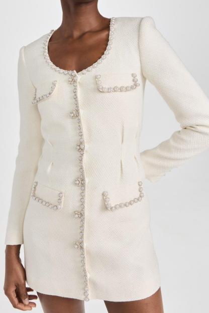 Tweed  Faux Pearl Single Breasted Mini Dress