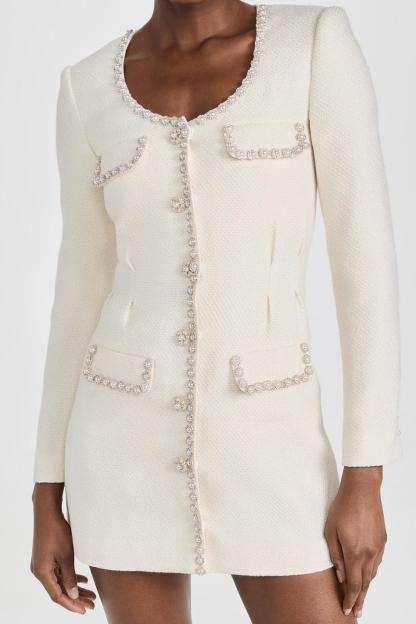 Tweed  Faux Pearl Single Breasted Mini Dress