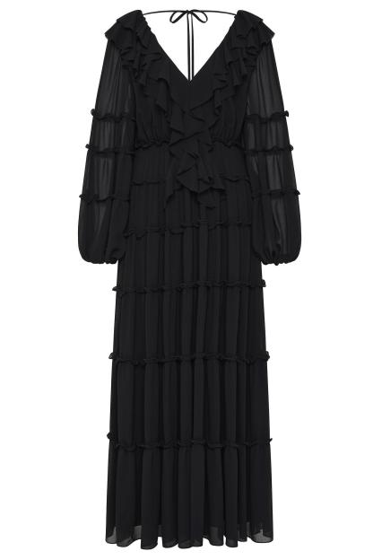 Solid V-Neck Long Sleeve Midi Dress