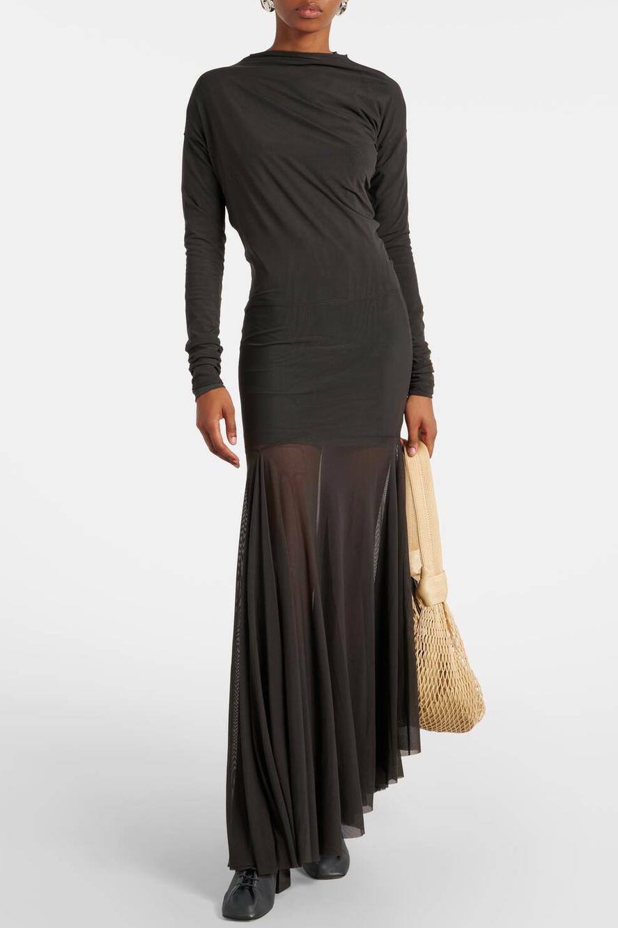 Chiffon Solid Long Sleeve Midi Dress