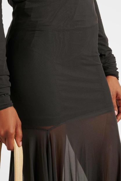 Chiffon Solid Long Sleeve Midi Dress