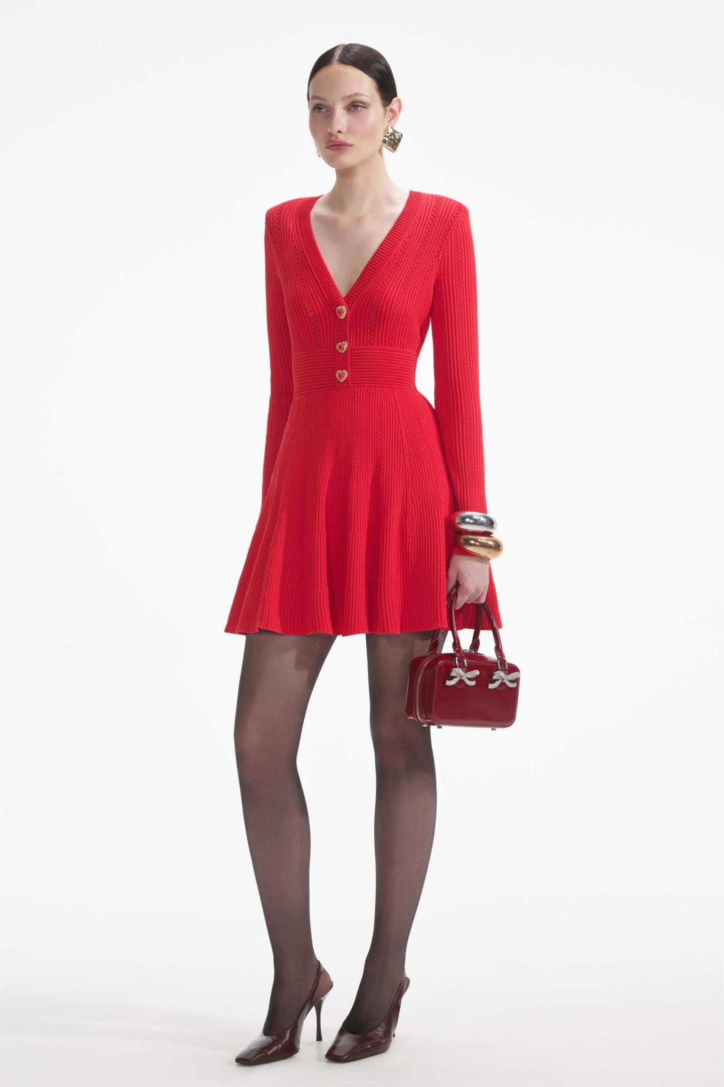 Knit Metal Button Long Sleeve Mini Dress