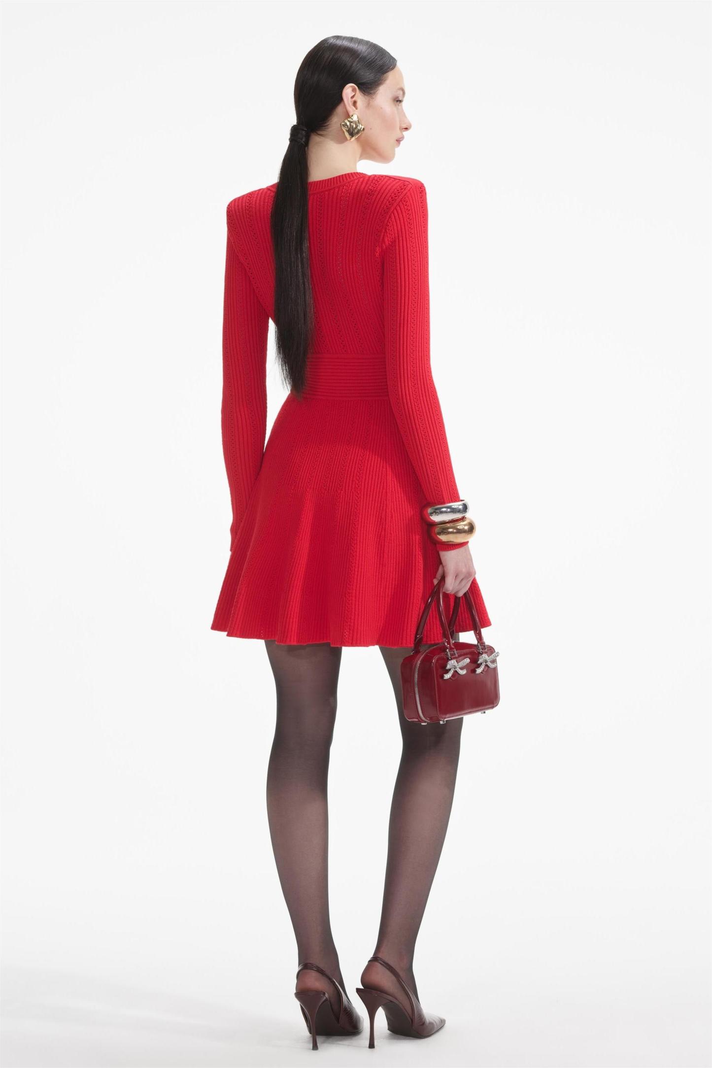 Knit Metal Button Long Sleeve Mini Dress