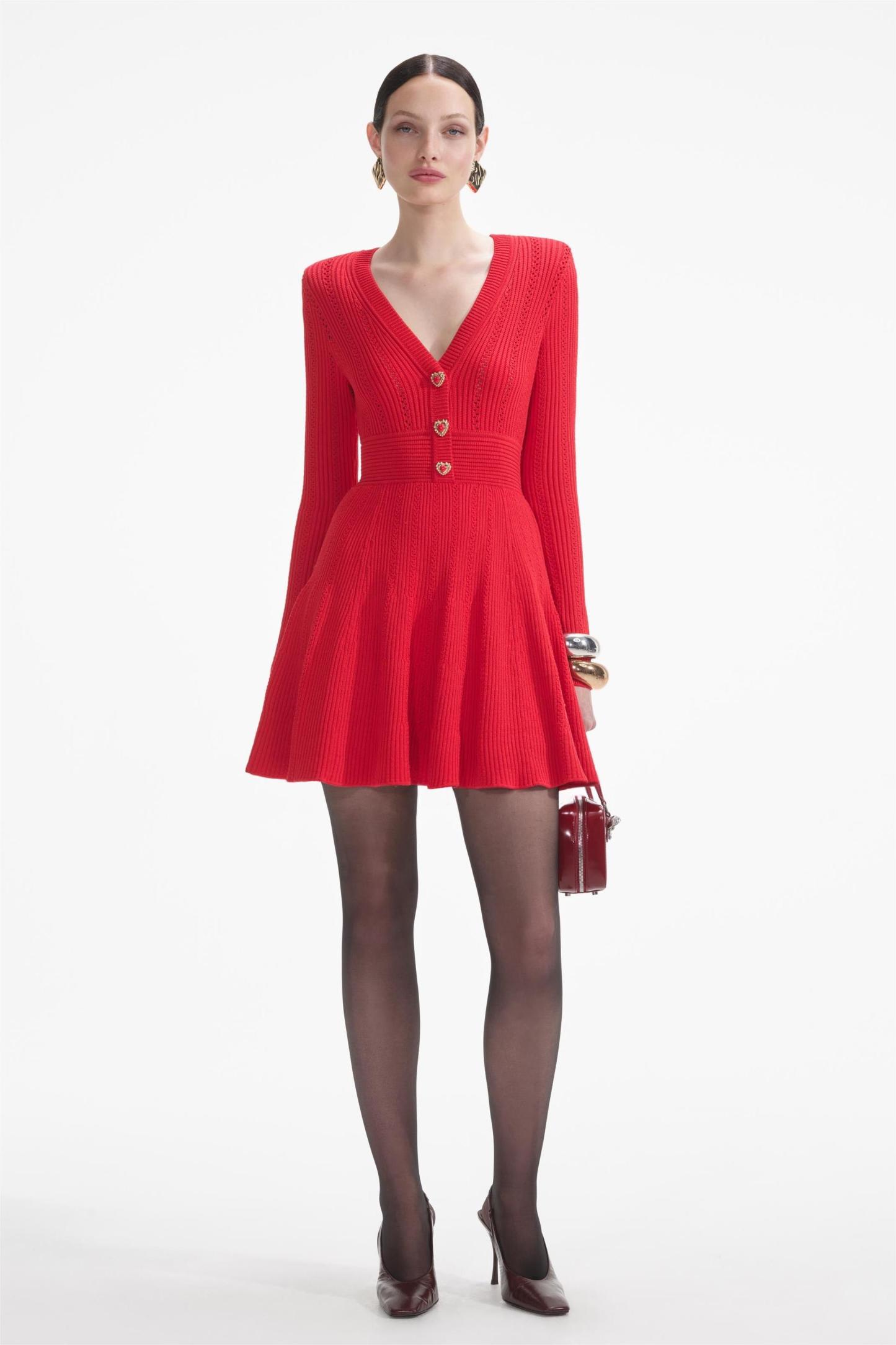 Knit Metal Button Long Sleeve Mini Dress