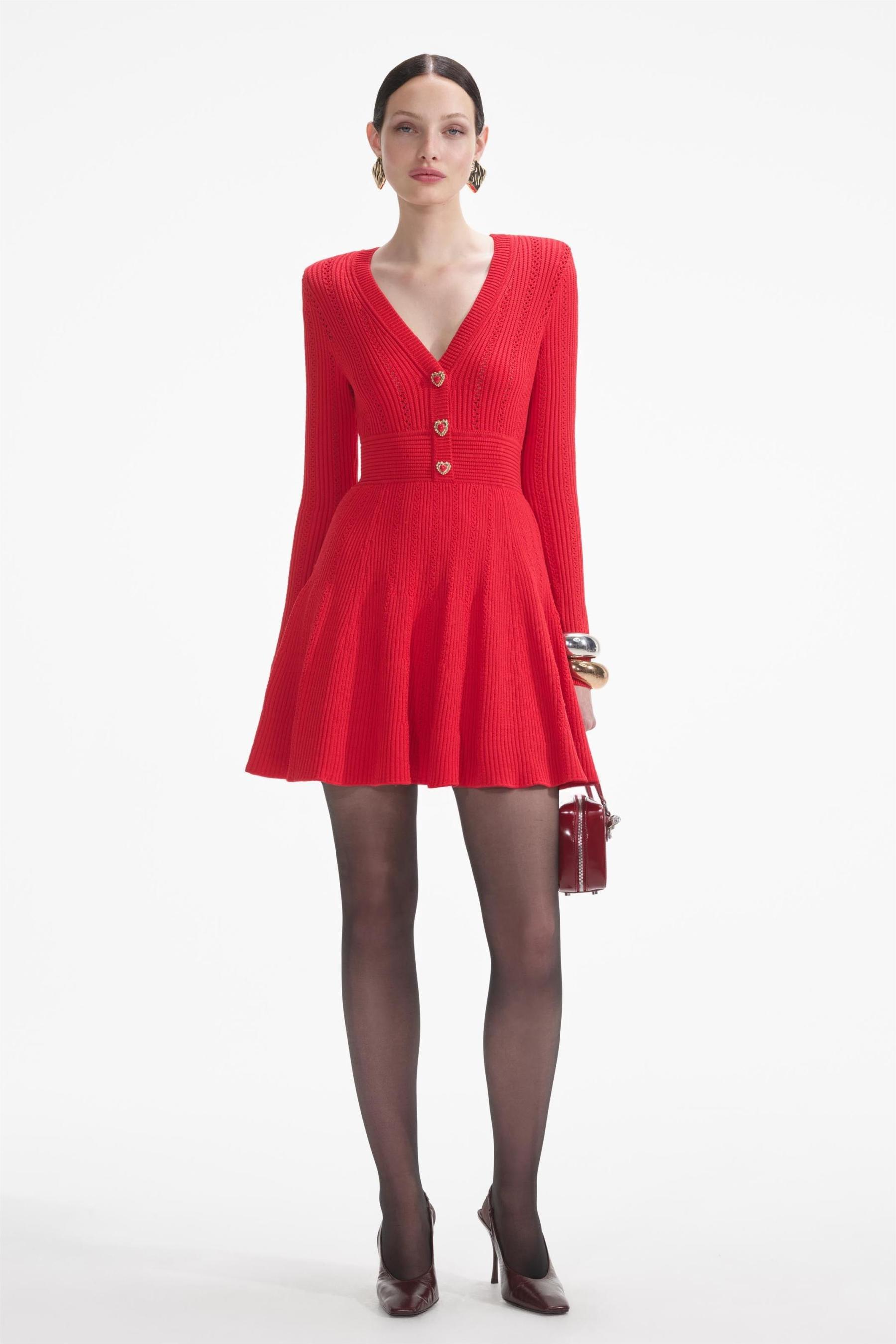 Knit Metal Button Long Sleeve Mini Dress