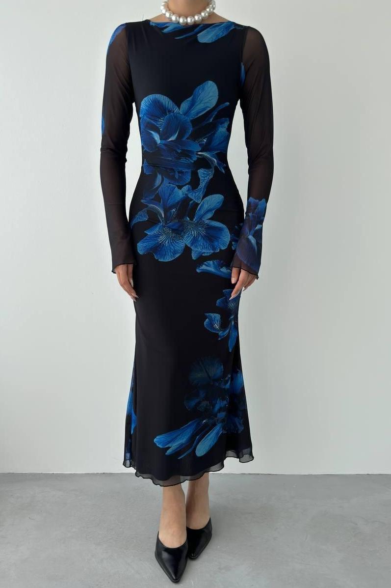 Floral Long Sleeve Midi Dress