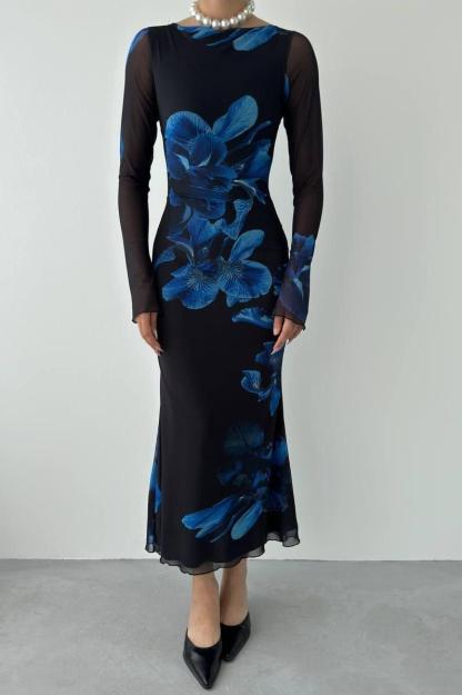 Floral Long Sleeve Midi Dress