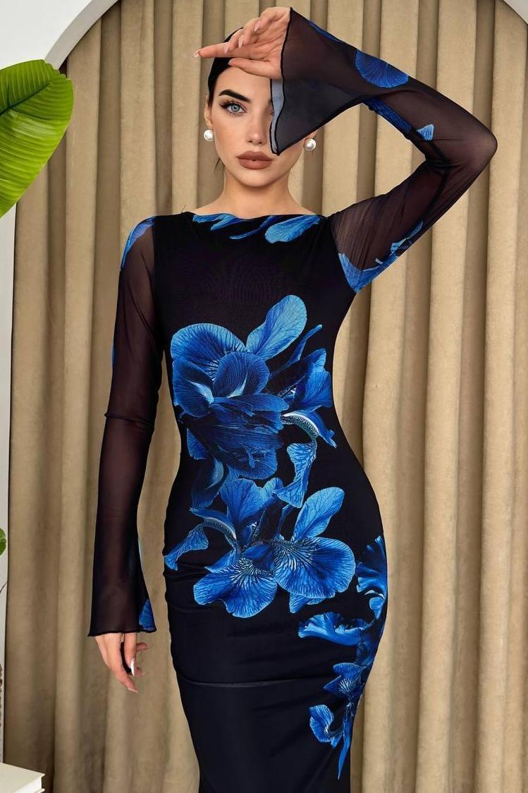 Floral Long Sleeve Midi Dress