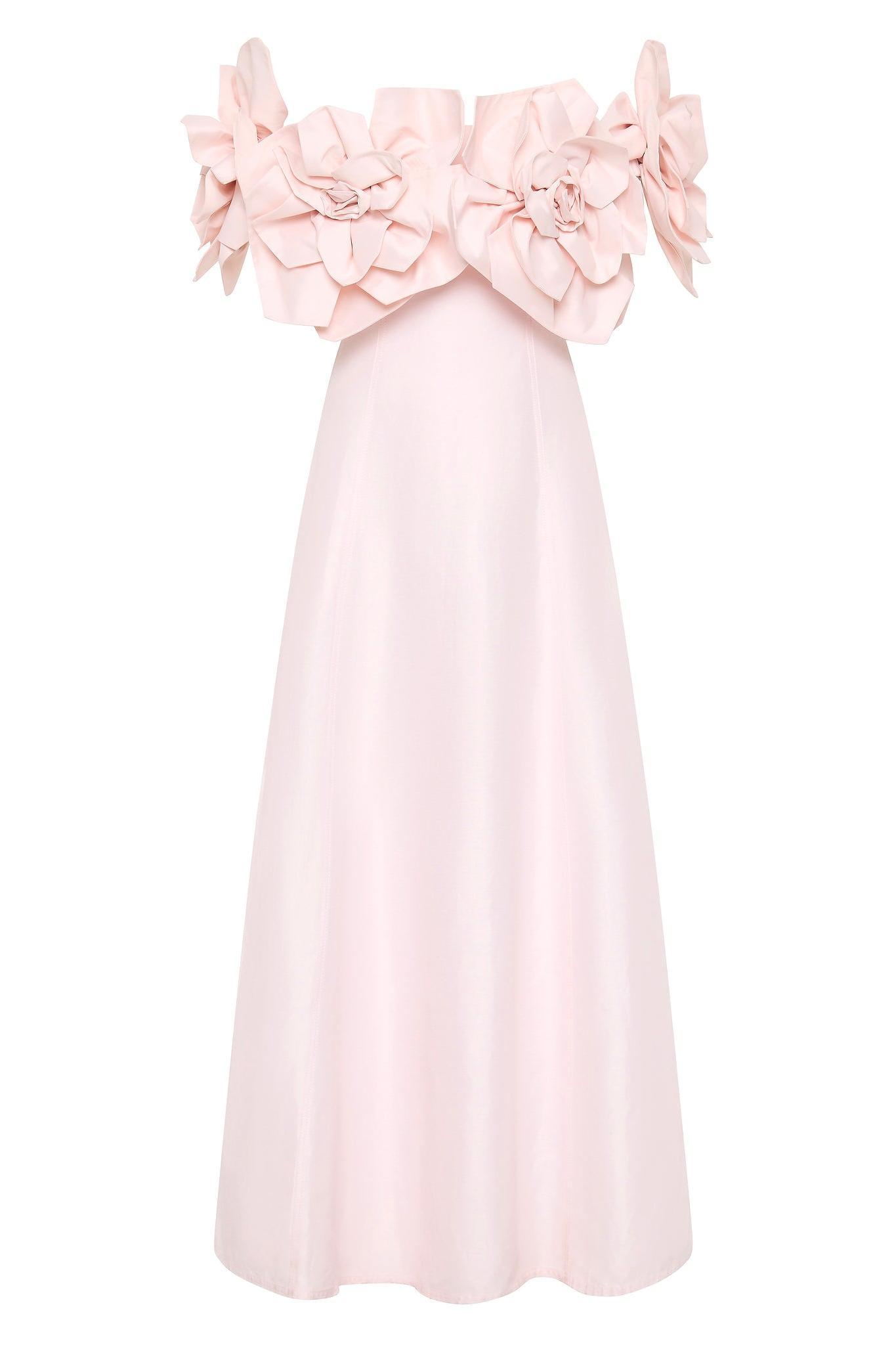 3D Flower Solid Off-Shoulder Midi Dress
