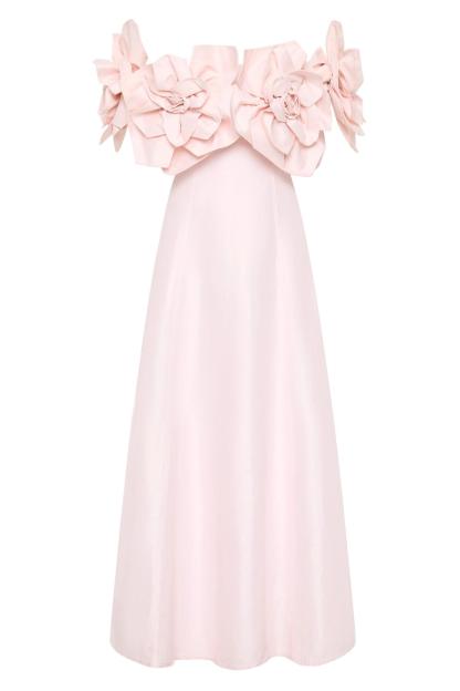 3D Flower Solid Off-Shoulder Midi Dress