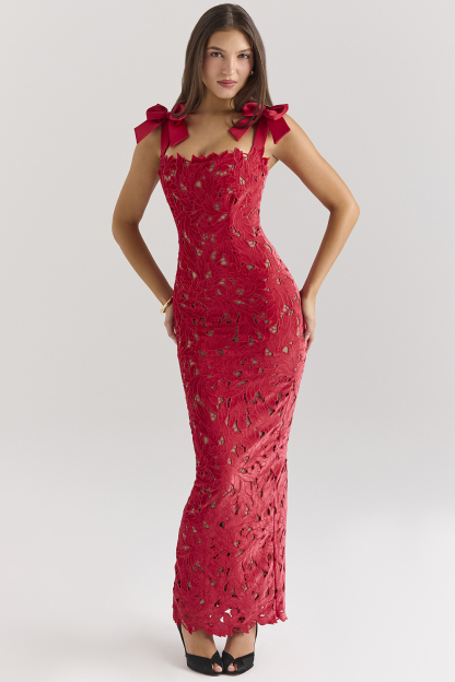 Bow Lace Sleeveless Midi Dress