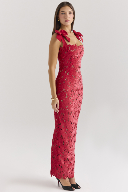 Bow Lace Sleeveless Midi Dress
