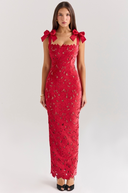 Bow Lace Sleeveless Midi Dress