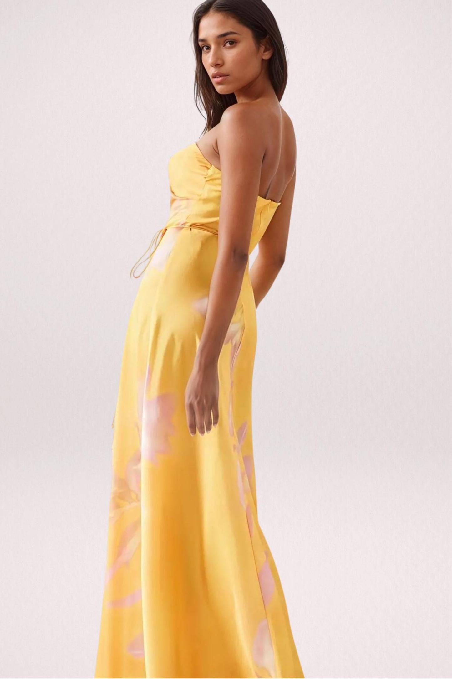Satin Floral Halter Neck Midi Dress