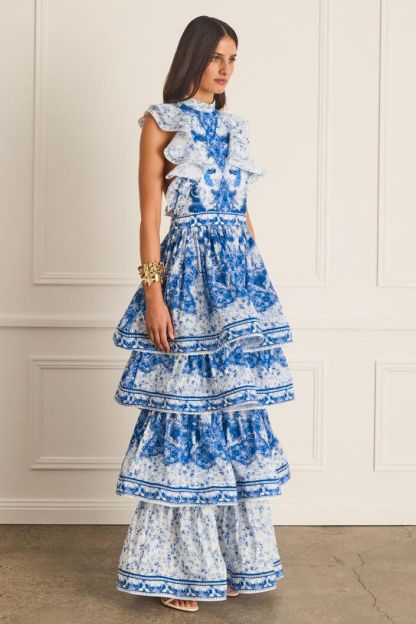 Paisley Print Ruffle Sleeveless Midi Dress