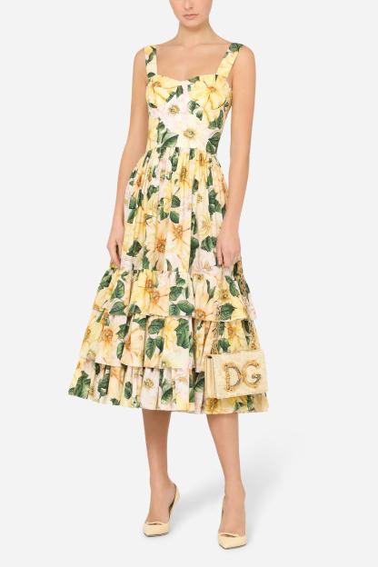 Floral Sleeveless Sweetheart Neck Midi Dress