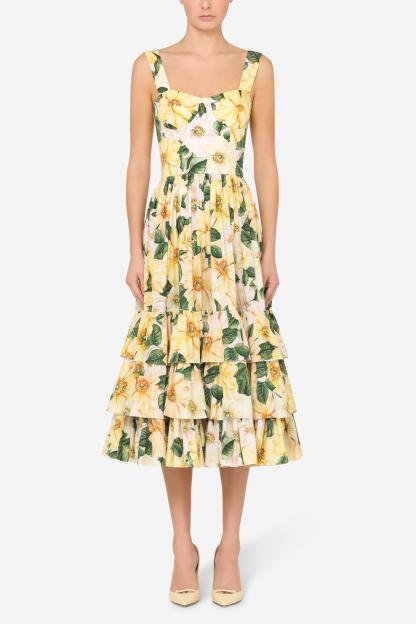 Floral Sleeveless Sweetheart Neck Midi Dress
