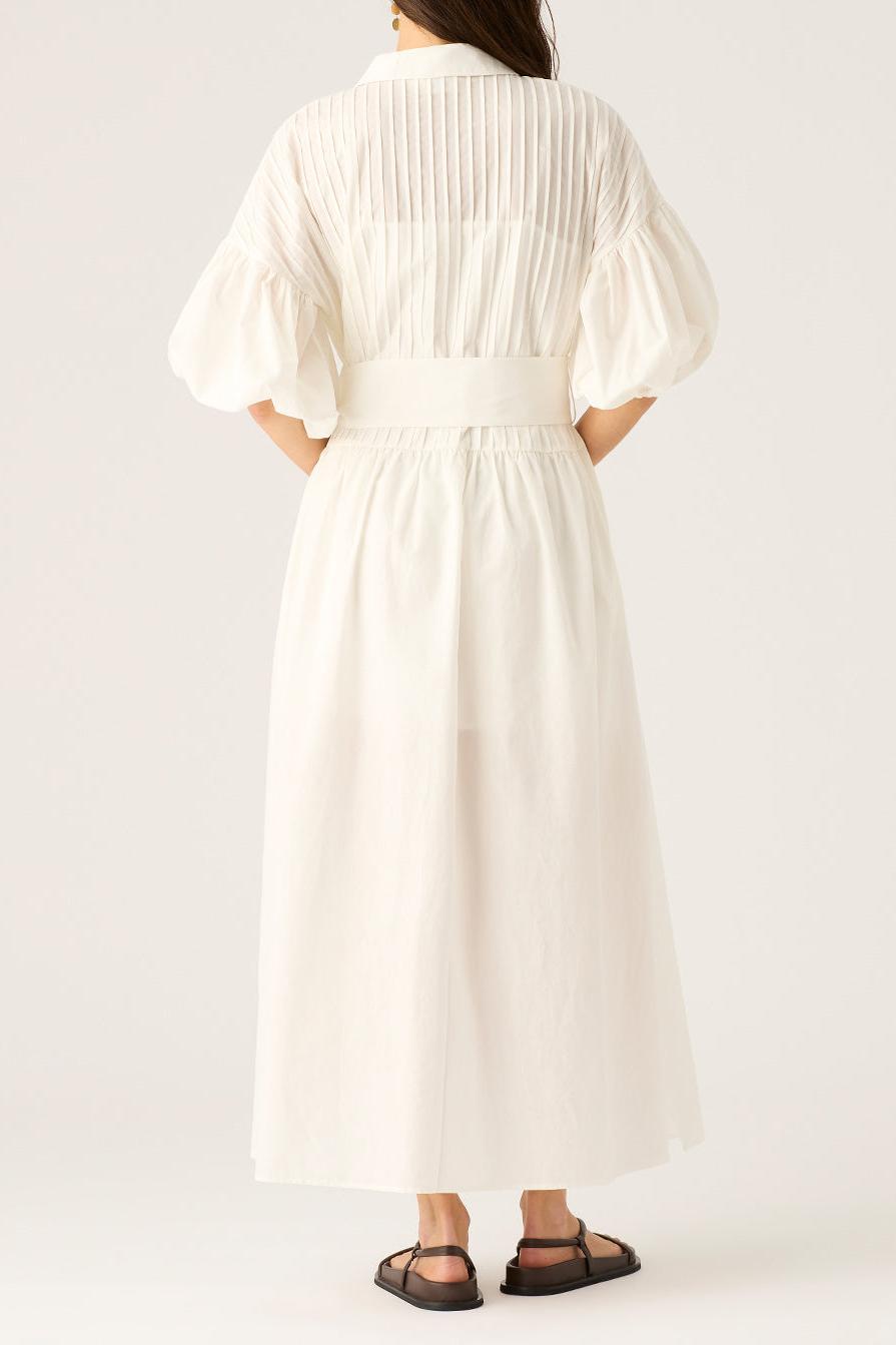 Solid Puff Sleeve Midi Dress With Belt