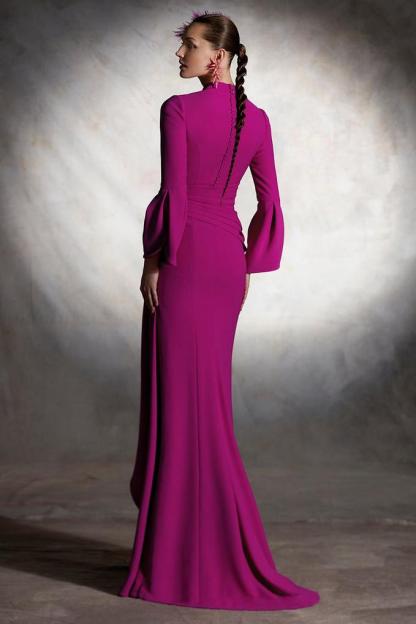Solid Pleated Split Midi Dress