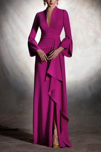 Solid Pleated Split Midi Dress